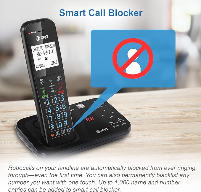 AT&T GL2113-21 Cordless Home Phone with Smart Call Blocker, Bluetooth Connect to Cell, Answering Machine, Full-Duplex Speakerphone