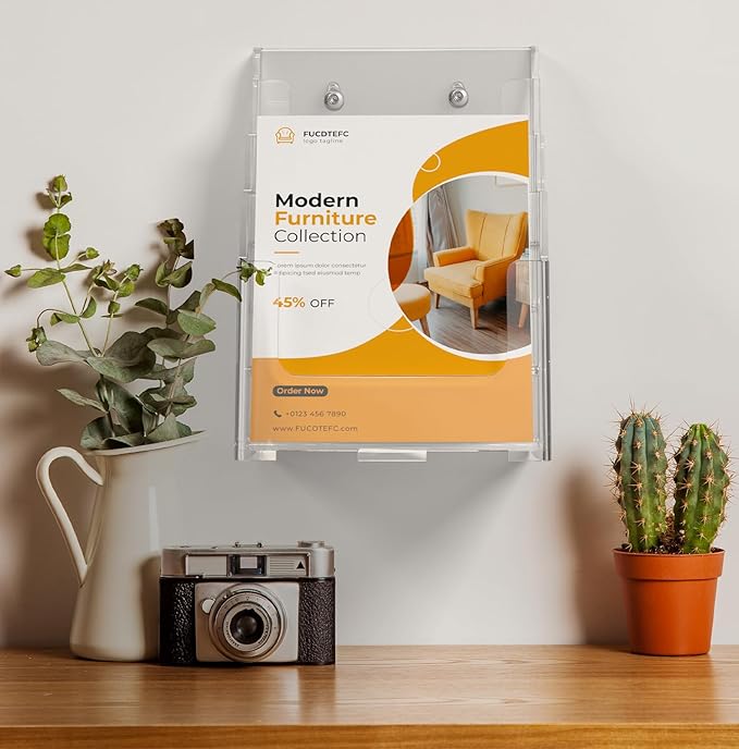 Acrylic Brochure Holder 8.5x11 & 4 x9 Inches, Clear 4 Tier Magazine Holder Brochure Display Stand w Removable Divider, Literature Pamphlet Flyer Holder for Wall Mount or Countertop