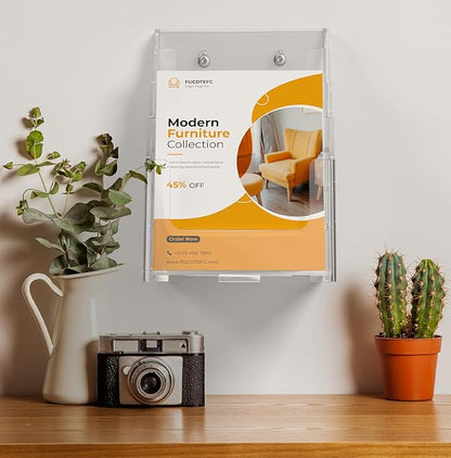 2 Pack Acrylic Brochure Holder 8.5x11 & 4 x9 Inches, Clear 4 Tier Magazine Holder Brochure Display Stand w Removable Divider, Literature Pamphlet Flyer Holder for Wall Mount or Countertop