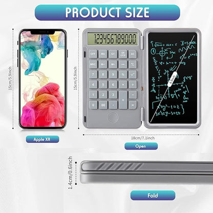 Hion Calculators,12-Digit Large Display Rechargeable Pocket Office Desktop Calculator with Erasable Wiriting Tablet,Mute Basic Desk Calculators with Doodle Pad for Student Home School,Grey