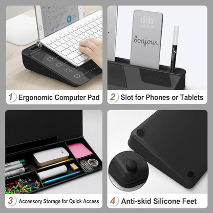 TOWON Black Desktop Whiteboard with todo List Templates, White Board Dry Erase Small for Desk, Glass Reminder Memo Notepad to-do List Dry Erase with Storage, Lined & Free Section, 16x7 Inches