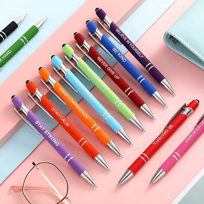 Zonon 12 Pieces Inspirational Pens Bulk Easter Basket Stuffers Motivational Quotes Ballpoint Pens with Stylus Tip Inspirational Gifts for School Office Teachers(Bright Colors,Bible Style)
