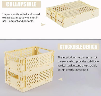 Tixill 2-Pack Mini Foldable Plastic Baskets for Organizing and Storage, Collapsible Storage Crate for Home Kitchen Bedroom Bathroom Office (9.8x6.5x3.8, Yellow)