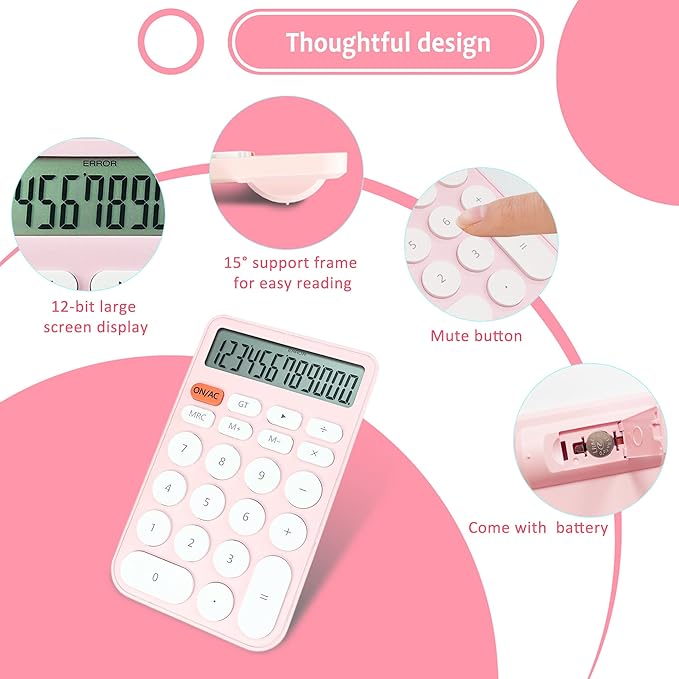 VEWINGL Standard Calculator 12 Digit,Desktop Large Display and Buttons,Calculator with Large LCD Display for Office,School, Home & Business Use,Automatic Sleep,with Battery