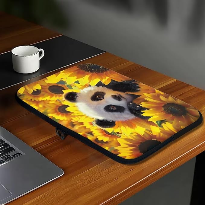 Sunflower Panda Printed Laptop Briefcase for Women Men, Waterproof Laptop Case Bag Laptop Case for 10 Inch, Lightweight Computer Carrying Cover with Zipper for Office Business Traveling
