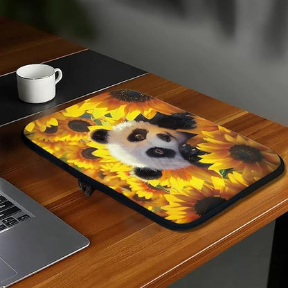 Sunflower Panda Printed Laptop Briefcase for Women Men, Waterproof Laptop Case Bag Laptop Case for 12 Inch, Lightweight Computer Carrying Cover with Zipper for Office Business Traveling