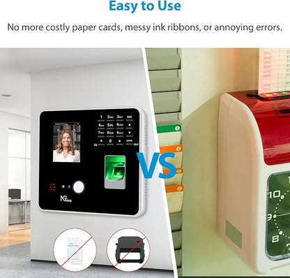 NGTeco Time Clocks for Employees Small Business with Face, Finger Scan, RFID and PIN Punching in One, MB2 Office Time Card Machine Automatic Punch with APP for iOS Android (0 Monthly Fee)
