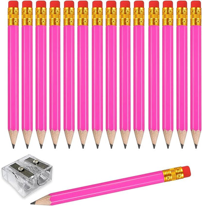 Adhere 25pcs Golf Pencils with Eraser Pre sharpened Hexagon half Wooden Pencils Graphite 2B for Golf Event Scoring,Classroom,Wedding,Company Meetings,Pew, Pocket (Rose Red)