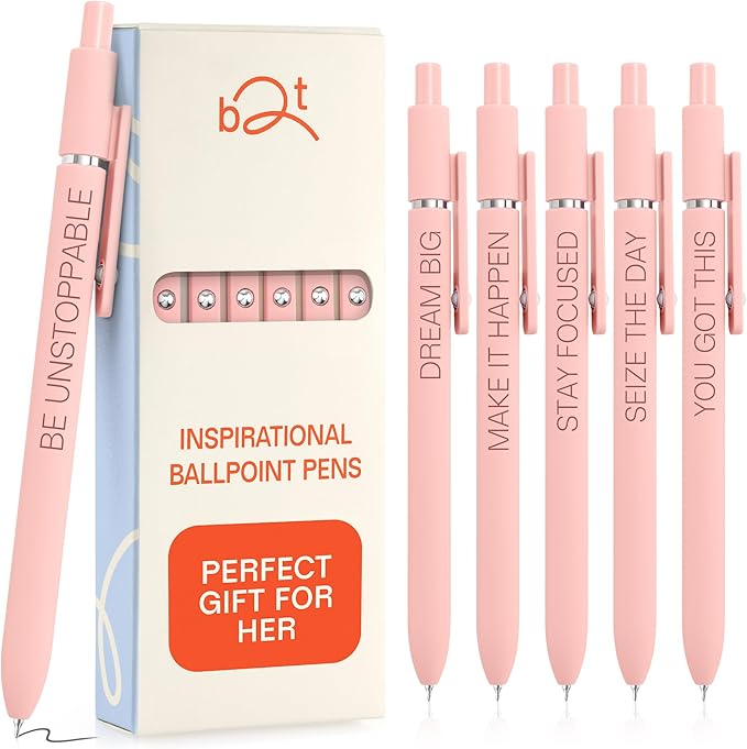 Achievers Inspirational Pen Set for Women - Motivational Quotes Office Gift for Her, Congratulations on Promotion, New Job Gifts Lady Boss Business Pens, Adult Graduation Gifts Stylish Sets (Pink)