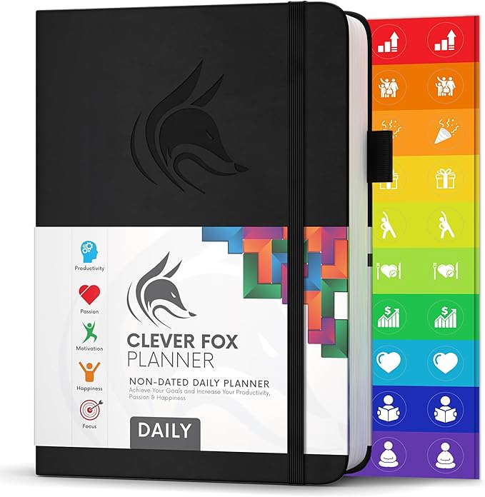 Clever Fox Daily Planner – Undated Planning Notebook with Hourly Schedule & to-Do List – Personal Day Task & Work Organizer, 6 Months (Black)