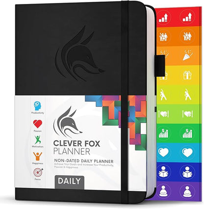 Clever Fox Daily Planner – Undated Planning Notebook with Hourly Schedule & to-Do List – Personal Day Task & Work Organizer, 6 Months (Black)