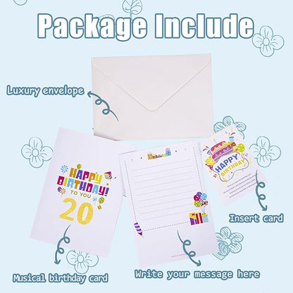 Gumry 20TH Musical Birthday PopUp Card, Blowable Colorful Light Candle 3D Cards with Song, Applause Cheers Sound, Greeting Cards Birthday Gifts Decorations for Girls Boys Turning 20 Years Old