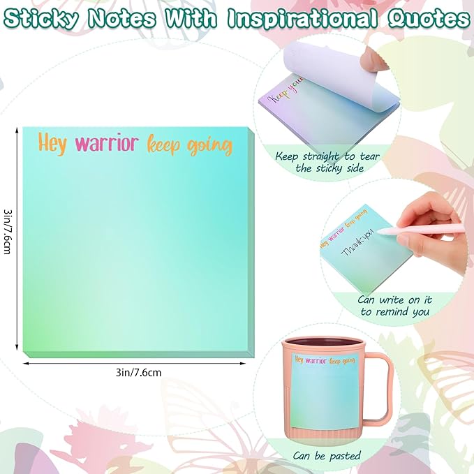 Zonon 60 Pieces Inspirational Sticky Notes 3 x 3 Inch Motivational Fun Notepads Positive Gifts for Teacher Nurse Coworkers Work Studying Supplies (Watercolor Style)