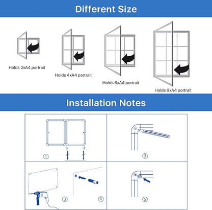 SWANCROWN Lockable Noticeboard Wall-Mounted Bulletin Cork Boards Tamper Proof Information Board Indoor,Black Frame,28x26 inch (6xA4)