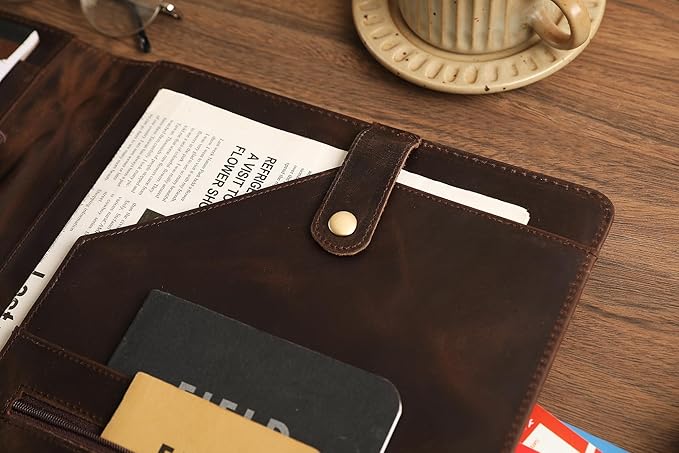 Personalized Leather Portfolio for Lefty, Engraved Leather Notepad Portfolio Binder, Custom Leather Legal Pad Padfolio, Christmas Gift for Him/Her (Notepad, Khaki-Custom)