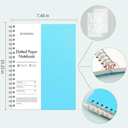 EMSHOI B5 Spiral Notebook Bullet Dotted Journal, Large 7.48" X 10.15", 300 Pages/150 Sheets, 100gsm Dot Grid Paper, Waterproof Hardcover, for Office School Women Men Work Writing Notes-Blue