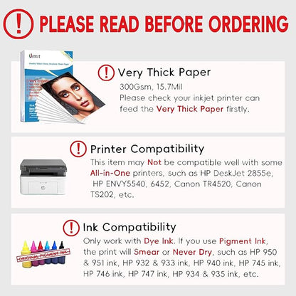 Uinkit 100 Sheets 8.5x11 Letter Size Thick Heavyweight Photo Paper Double Sided Glossy Cardstock 80LB 300Gsm 15.7Mil Brochure, Only for professional Inkjet Printer and Dye Ink