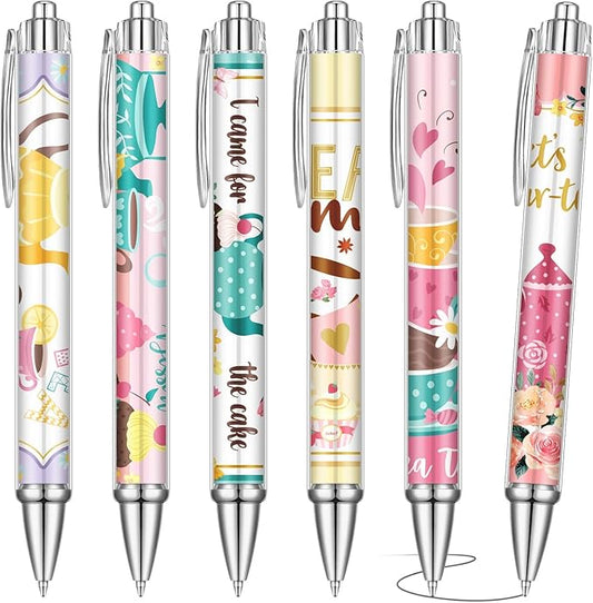 24 Pcs Tea Party Gift Pens Bulk Floral Tea Party Favors Pink Themed Party Decorations Tea Ballpoint Pen for Tea Party Birthday Party Supplies