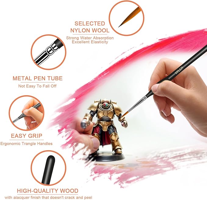 6Pcs Micro Paint Brushes Set with Triangular Handles - for Acrylics, Oils, Watercolors & Paint by Number, Citadel, Figurine, 40k，Mandala Painting(Black)