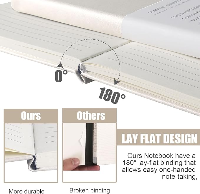 Lined Journal Notebook, (White), 160 Pages, Medium 5.7 inches x 8 inches - 100 gsm Thick Paper, Hardcover