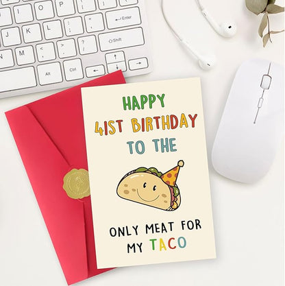 Funny 41st Birthday Card Gifts for Men, Happy 41st Birthday Decorations for Husband Him, Taco Gifts for 41 Years Old Bday Man, Cool 41 Mens Bday Ideas