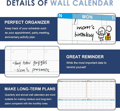 MAKELLO Large Magnetic Dry Erase Calendar Whiteboard Yearly for Home 43x31 in, Bedroom, Office, Classroom, 12 Months