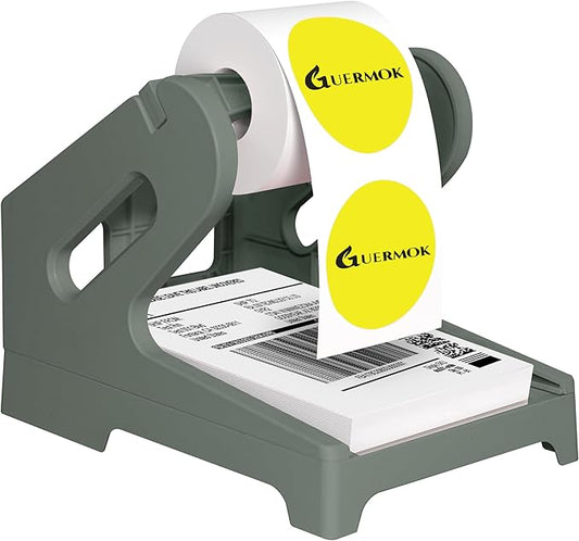 Guermok Thermal Shipping Label Holder for Rolls & Fan-Fold, Fragile Stickers for Shipping, Label Stand Desktop Printer Holder-Home Office Accessory Sticker Dispenser for Holographic (Gray)