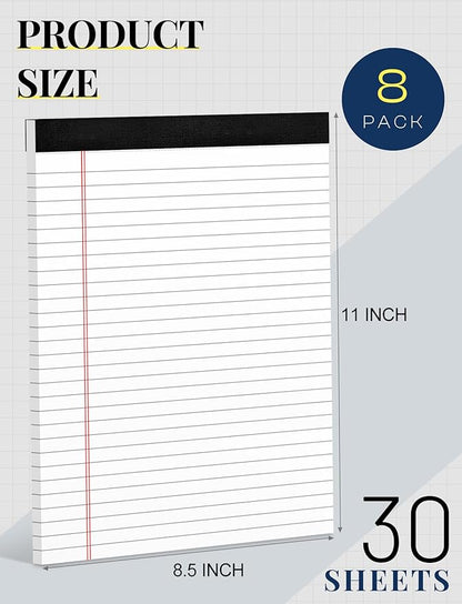 8 Pack White Legal Pads 8.5 x 11 Wide Ruled Note Pads 8.5 x 11" Legal Ruled Writing Pads for School 30 Sheets White Lined Paper Pads Notebook for Work Legal Notepads for Office Pad of Paper for Home