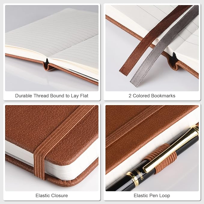 Lined Journal Notebook, 7 Pack Hardcover PU Leather Notebook for Men Women, 100 GSM Thick Numbered Pages with Index Content, Inner Pockets, Ruled Journal, A6, Small Pocket Notebook Bulk (Multicolor)