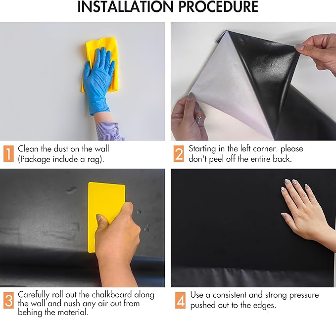 Chalkboard Wallpaper Stick and Peel: DIY Your Own Unique First Day of School Board Classroom Chalk Board Paint Self Adhesive Wall Paper with 8 Colorful Chalks (Black,17.5" x 118.1")