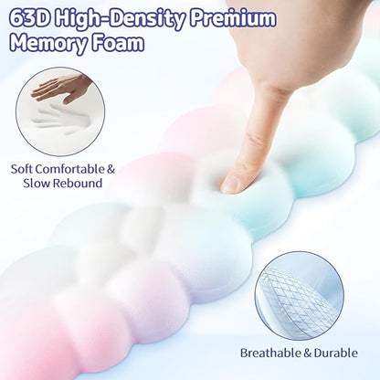 Cloud Wrist Rest Keyboard, Cloud Palm Rest Set with PU Leather Memory Foam, Cute Keyboard Rest for Wrist Support and Arm Rest, Desk Cloud Wrist Pad for PC/Gaming/Hand Cushion/Computer-Rainbow