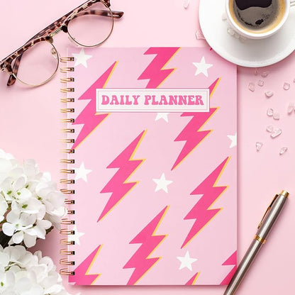CNhoqc A4 Lightning Planner Notebook - Pink Preppy Lightning A4 Planner Notebook Teen Girl Y2K To Do List Daily Task Checklist Time Management Notepad Daily Agenda Christmas Winter Xmas New Year Gifts
