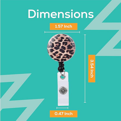 Will Well Badge Holders with Belt Clips for Securing onto Pockets and Purse Straps, with Retractable 27.5" UHMWPE Fiber Pull Cords, Strong Build with Fun Designs - 2-Pack, Cheetah Print
