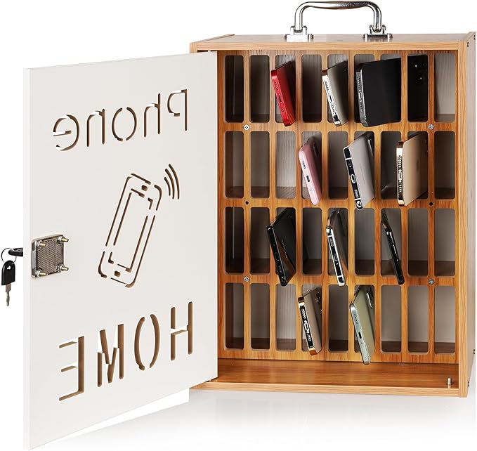 Echaprey Cell Phone Holder Classroom Pocket Chart Wooden Cell Phone Storage Cabinet with Lock 36 Slots Desktop Cell Phone Holder for Classroom Office (36 Slots)