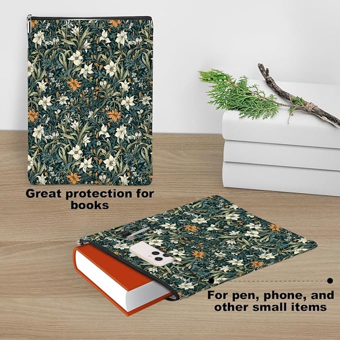 Botanical Book Sleeve, Classic Flower Book Covers for Paperbacks, Floral Book Pouch Book Protector, Book Lovers Gifts for Women Girls Sisters, Book Accessories Book Club Gifts Christmas Birthday Gifts