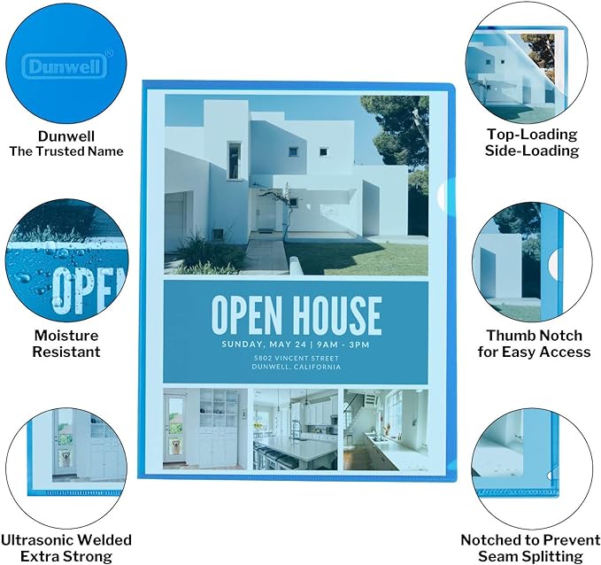 Dunwell Clear Plastic Folder Sleeves (12 Pack, Assorted Colors), Transparent Project Folders, Acid-Free Poly Sleeves, File Jackets for Letter Size Paper, Plastic L-Sleeves for 8.5x11 Documents