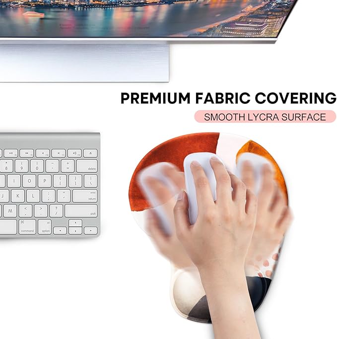 JIKIOU Mouse Pad, 2 Pack Ergonomic Mouse Pads with Comfortable Gel Wrist Rest Support and Lycra Cloth, Non-Slip PU Base for Easy Typing Pain Relief Durable and Easy to Clean Small Boho