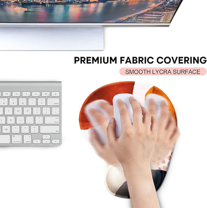 JIKIOU Mouse Pad, 2 Pack Ergonomic Mouse Pads with Comfortable Gel Wrist Rest Support and Lycra Cloth, Non-Slip PU Base for Easy Typing Pain Relief Durable and Easy to Clean Small Boho