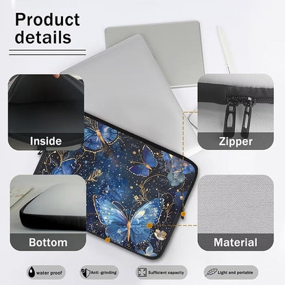 Butterfly Flower Laptop Sleeve for Women 13 inch Laptop Protector with Multiple Uses Computer Carrying Case Portable Tablet Bag Lap Top Case Men Laptop Protector Galaxy Blue