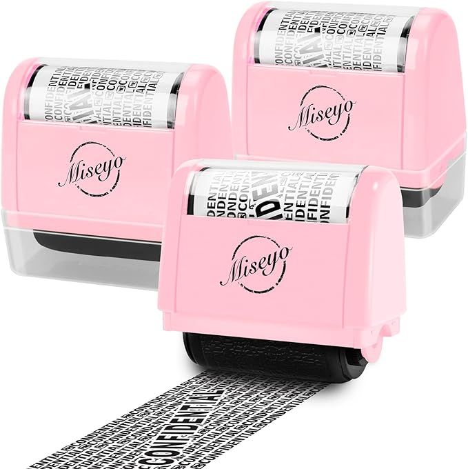 Miseyo Wide Roller Stamp Identity Theft Stamp 1.5 Inch Perfect for Privacy Protection - 3Pack Set (Pink)