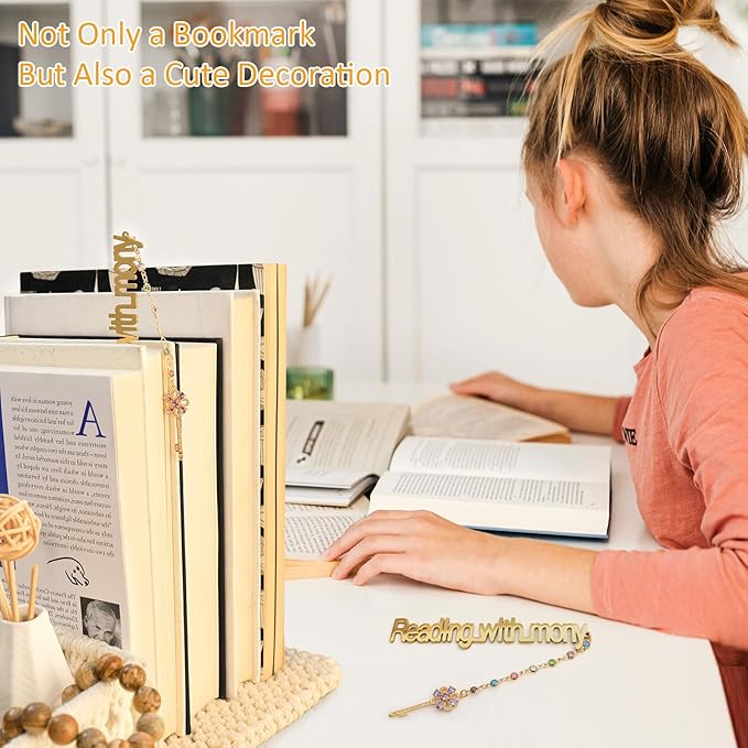 Metal Bookmark Cute Book Accessories Gifts for Women Teacher Readers Book Lovers for Christmas Mother's Day (Reading with Mony Gold)