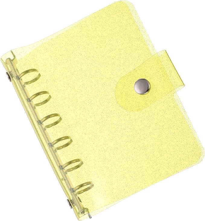 PATIKIL A7 Clear Binder Cover, Soft PVC Bling Loose Leaf Binder Protector Refillable Notebook Shell with Snap Button Closure for DIY Meeting Notebook Folder, Yellow