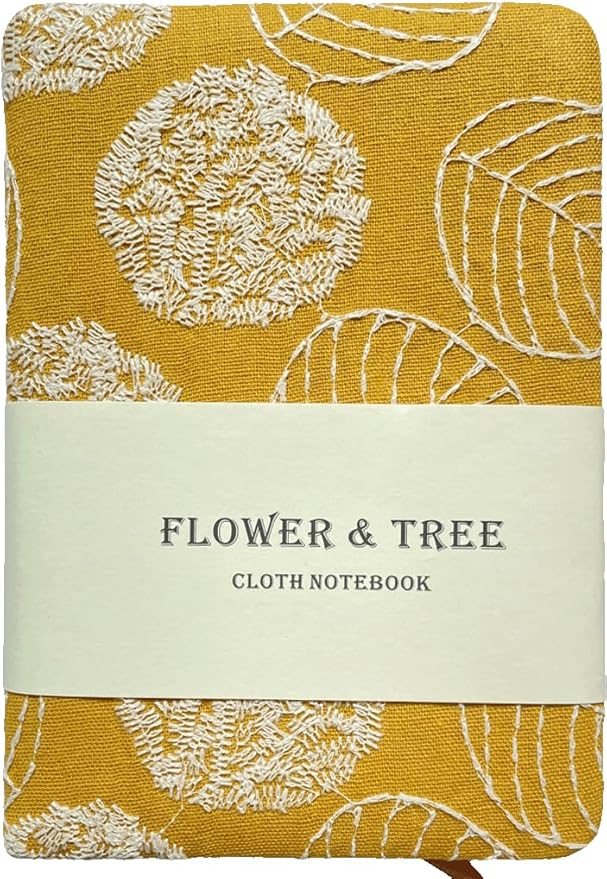 A6 Notebook, Pocket Journal, Embroidered Journal for Girl, Small Fabric Notebook, Lay Flat Hardcover Journal, 4x6 Lined Notebook & Sketchbook, Cute Diary, Writing Journal for Women, Yellow