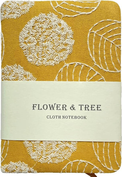 A6 Notebook, Pocket Journal, Embroidered Journal for Girl, Small Fabric Notebook, Lay Flat Hardcover Journal, 4x6 Lined Notebook & Sketchbook, Cute Diary, Writing Journal for Women, Yellow