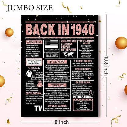 85th Birthday Card, 85th Birthday Decorations for Women, 85th Birthday Gifts for Grandma, Back in 1940 Birthday Card, Rose Gold