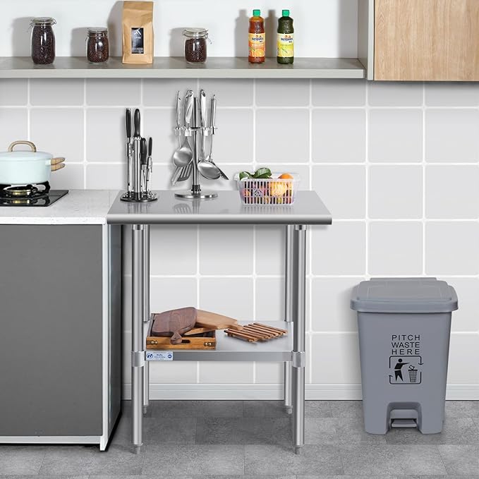 Hally Stainless Steel Table for Prep & Work 30 x 30 Inches, NSF Commercial Heavy Duty Table with Undershelf and Galvanized Legs for Restaurant, Home and Hotel