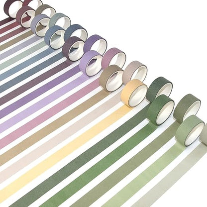 20 Rolls Washi Tape Set, Colored Masking Tape, Decorative Nature Colored Tapes for Arts, DIY Crafts, Bullet Journals, Scrapbooking - 15mm Wide