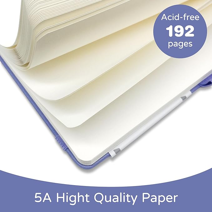 Blank Journal Notebook, A5, 192 Pages 100 GSM Thick Sketch Book for Women Men, Hardcover Leather Unlined Journaling for Work, Notebooks for Writing, 5.8 inches x 8.5 inches (Purple)