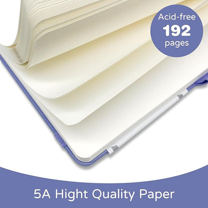 Blank Journal Notebook, A5, 192 Pages 100 GSM Thick Sketch Book for Women Men, Hardcover Leather Unlined Journaling for Work, Notebooks for Writing, 5.8 inches x 8.5 inches (Purple)