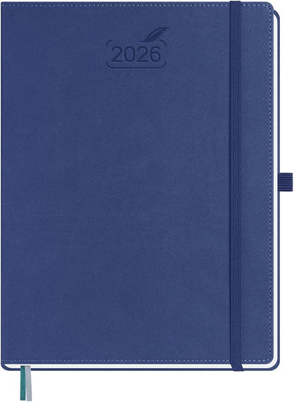 BEZEND 2026 Planner Weekly and Monthly (8.5" x 11") Daily Calendar with Half-Hourly Timeslots & Tab (Jan-Dec) Note & Expenses, Pen Holder, Inner Pocket, Vegan Leather Hardcover - Blueberry